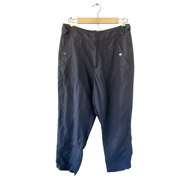 Athleta Blue Linen Button Pocket Ankle Pants Size 8 - Picture 1 of 4